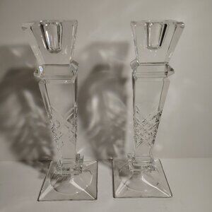 SHANNON CRYSTAL Slovenian Lead-Crystal Pillar Celtic Candleholder Set Vintage